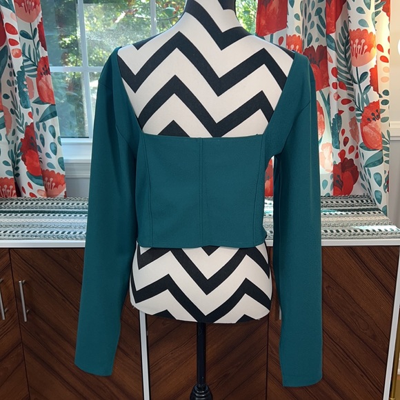 Abercrombie & Fitch Women’s Long Sleeve Crepe Teal Corset Top - Picture 4 of 10